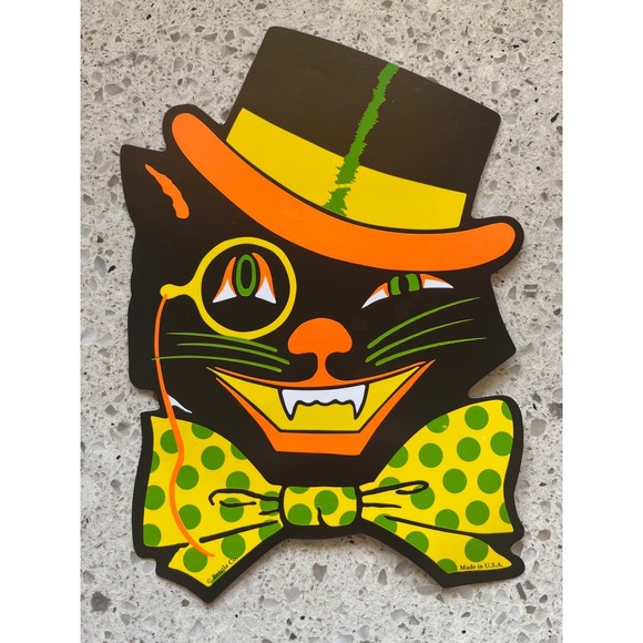Beistle Co. Other - Vintage Beistle Halloween Black Cat Die Cut Decoration Top Hat Monocle USA